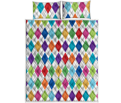 Colorful Argyle Pattern Print Quilt Bed Set