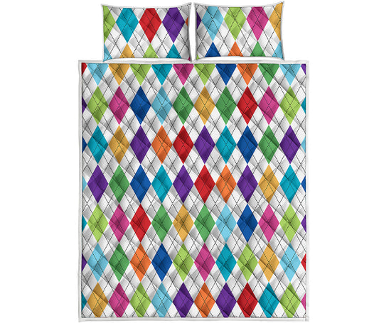Colorful Argyle Pattern Print Quilt Bed Set