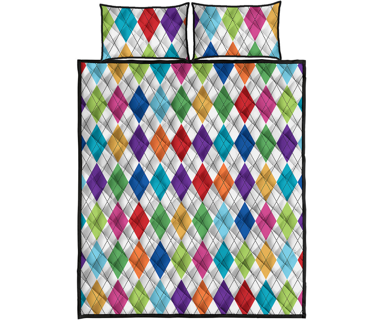 Colorful Argyle Pattern Print Quilt Bed Set