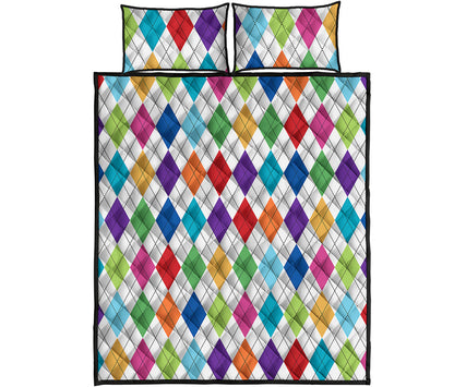 Colorful Argyle Pattern Print Quilt Bed Set