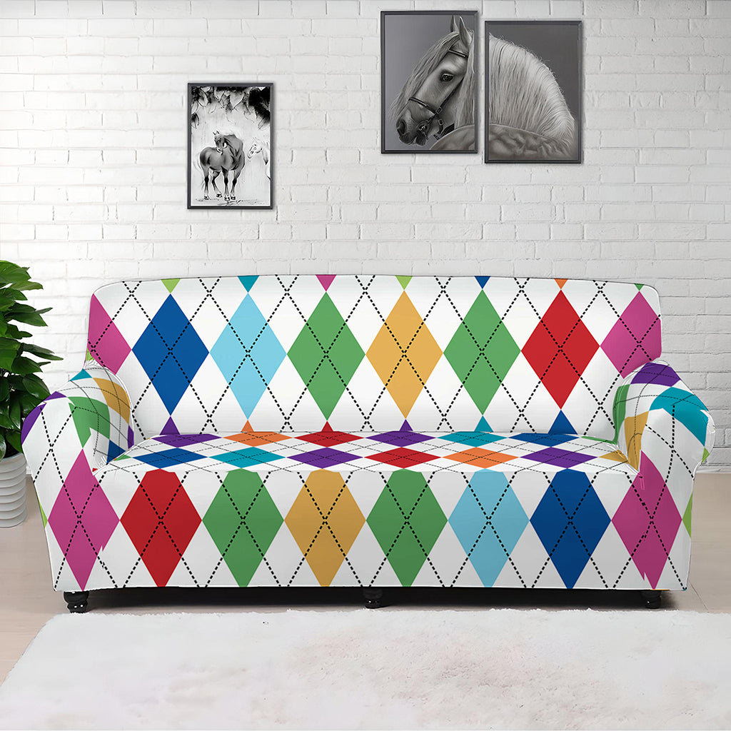 Colorful Argyle Pattern Print Sofa Cover