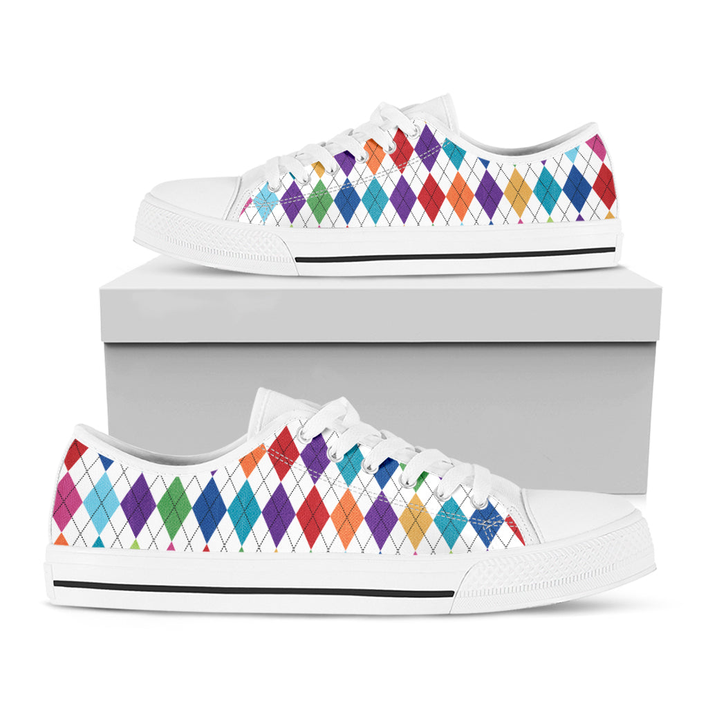 Colorful Argyle Pattern Print White Low Top Shoes