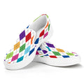 Colorful Argyle Pattern Print White Slip On Sneakers