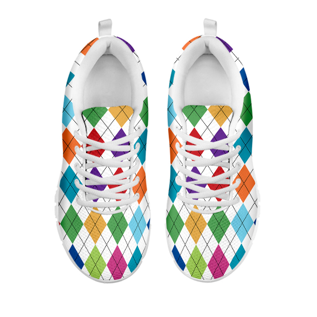Colorful Argyle Pattern Print White Sneakers