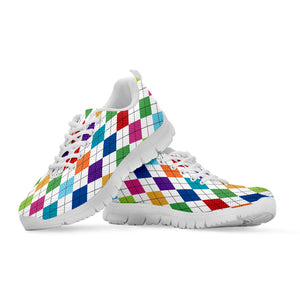 Colorful Argyle Pattern Print White Sneakers