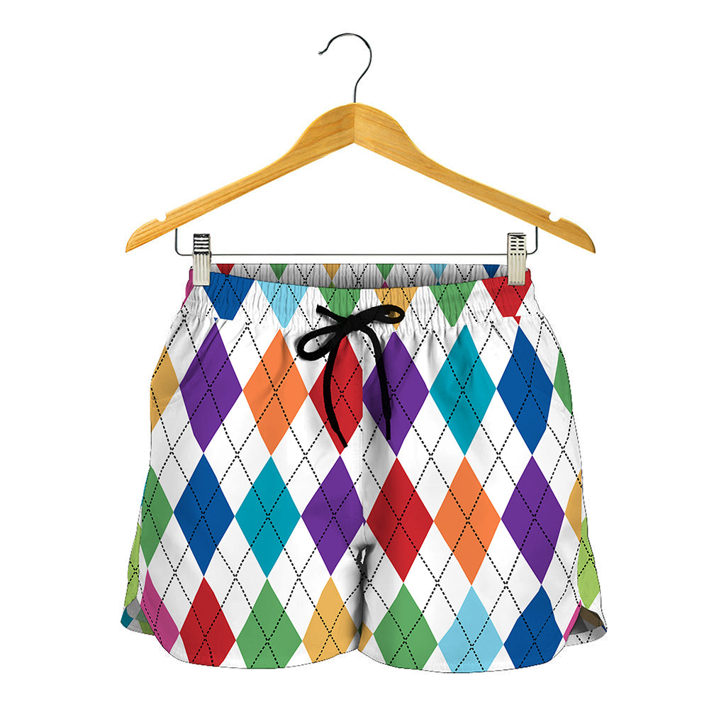 Colorful Argyle Pattern Print Women's Shorts