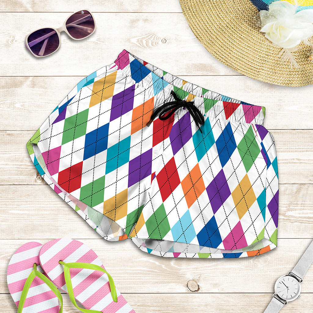 Colorful Argyle Pattern Print Women's Shorts