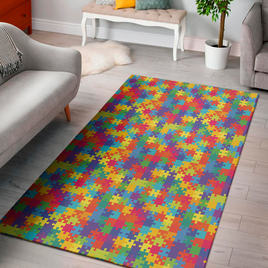 Colorful Autism Awareness Jigsaw Print Area Rug