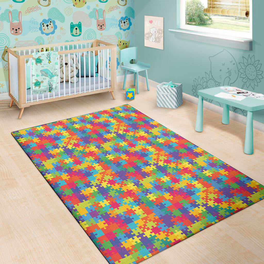 Colorful Autism Awareness Jigsaw Print Area Rug