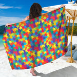 Colorful Autism Awareness Jigsaw Print Beach Sarong Wrap