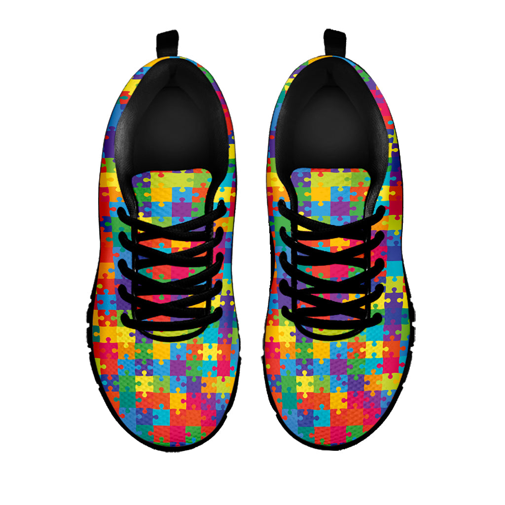 Colorful Autism Awareness Jigsaw Print Black Sneakers