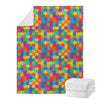 Colorful Autism Awareness Jigsaw Print Blanket
