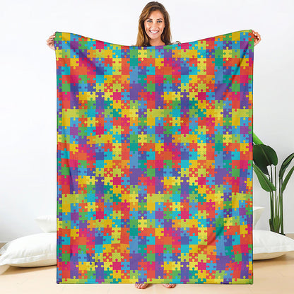 Colorful Autism Awareness Jigsaw Print Blanket