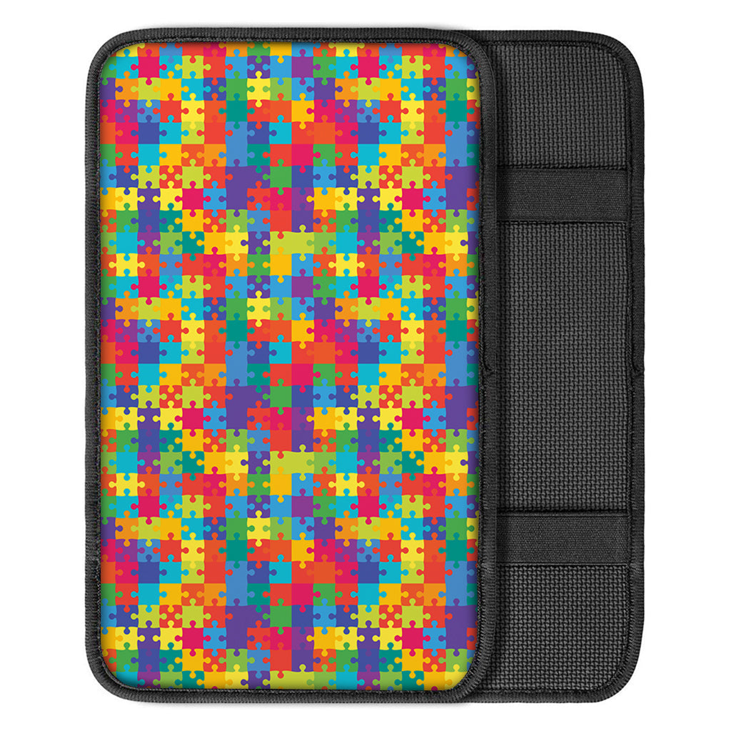 Colorful Autism Awareness Jigsaw Print Car Center Console Cover