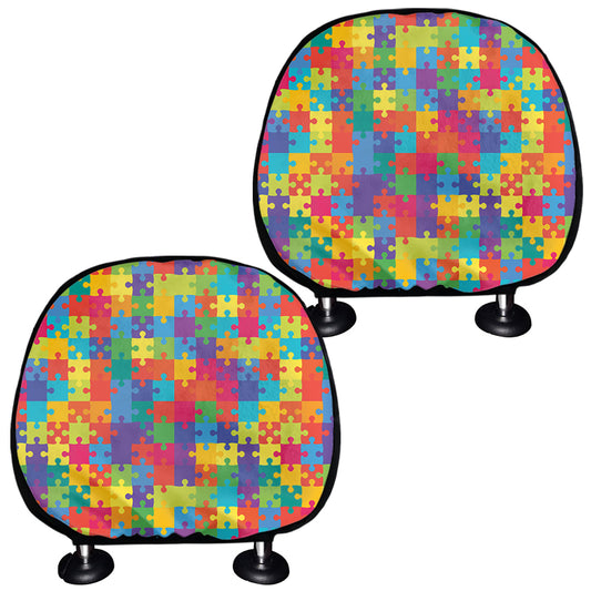 Colorful Autism Awareness Jigsaw Print Car Headrest Covers