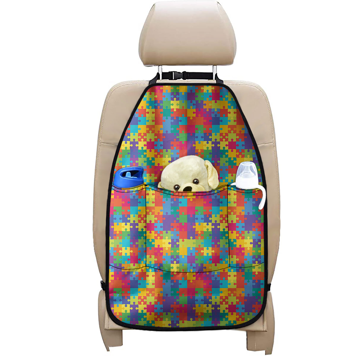 Colorful Autism Awareness Jigsaw Print Car Seat Organizers