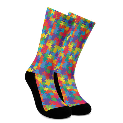 Colorful Autism Awareness Jigsaw Print Crew Socks