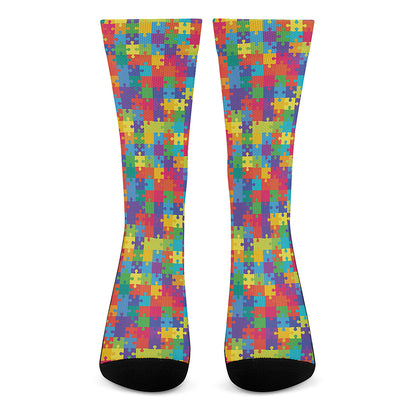 Colorful Autism Awareness Jigsaw Print Crew Socks