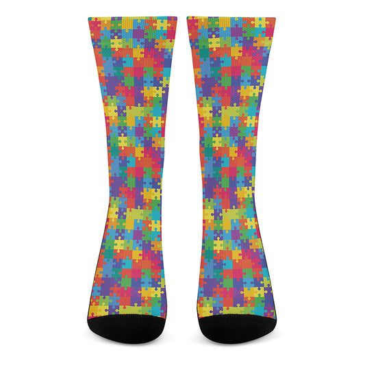 Colorful Autism Awareness Jigsaw Print Crew Socks