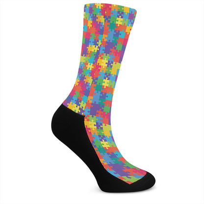 Colorful Autism Awareness Jigsaw Print Crew Socks
