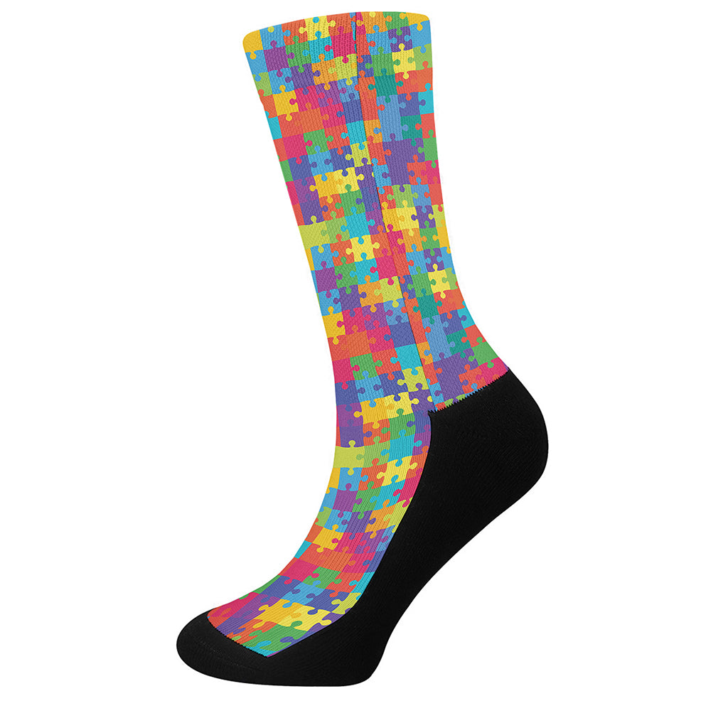 Colorful Autism Awareness Jigsaw Print Crew Socks