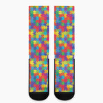 Colorful Autism Awareness Jigsaw Print Crew Socks