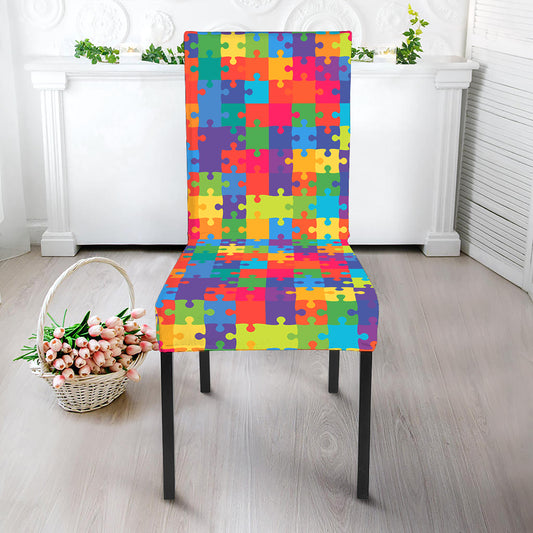 Colorful Autism Awareness Jigsaw Print Dining Chair Slipcover