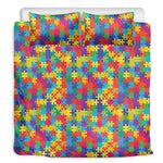 Colorful Autism Awareness Jigsaw Print Duvet Cover Bedding Set