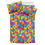 Colorful Autism Awareness Jigsaw Print Duvet Cover Bedding Set