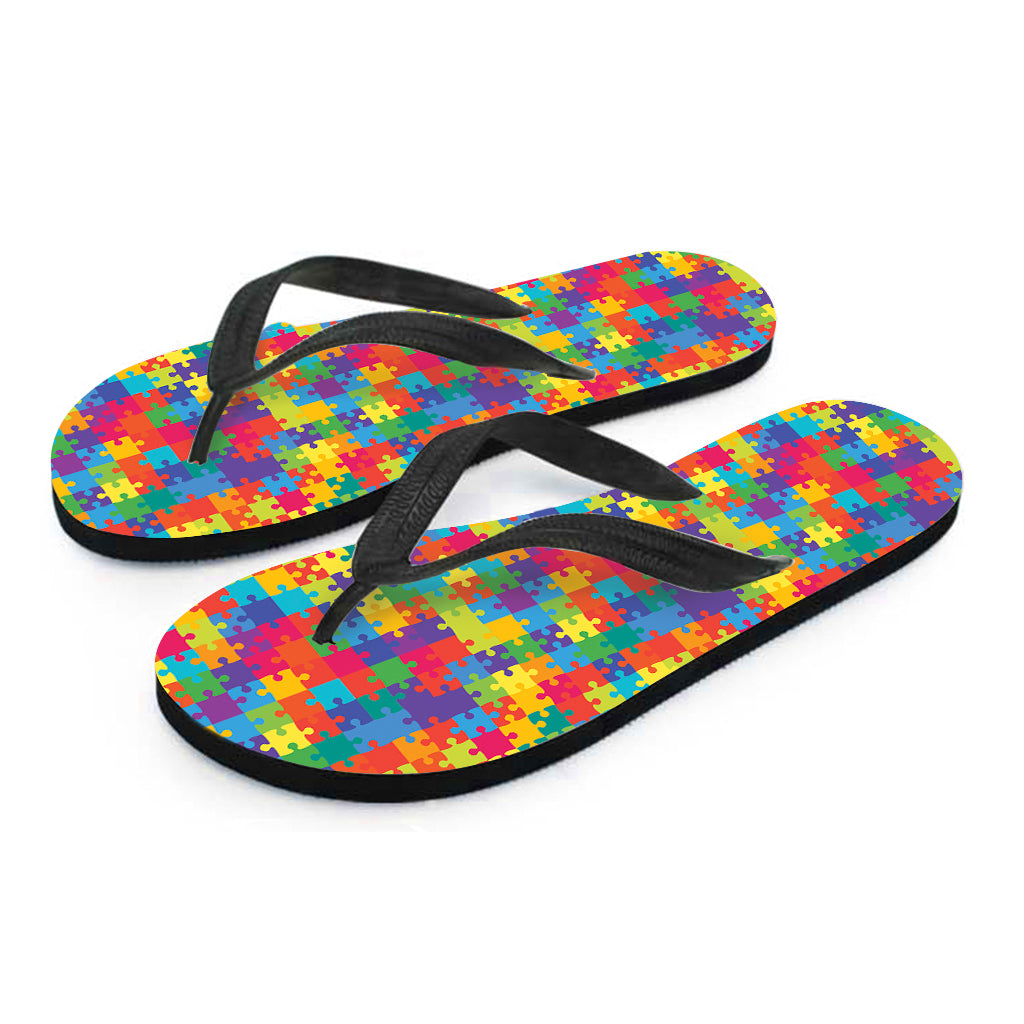 Colorful Autism Awareness Jigsaw Print Flip Flops