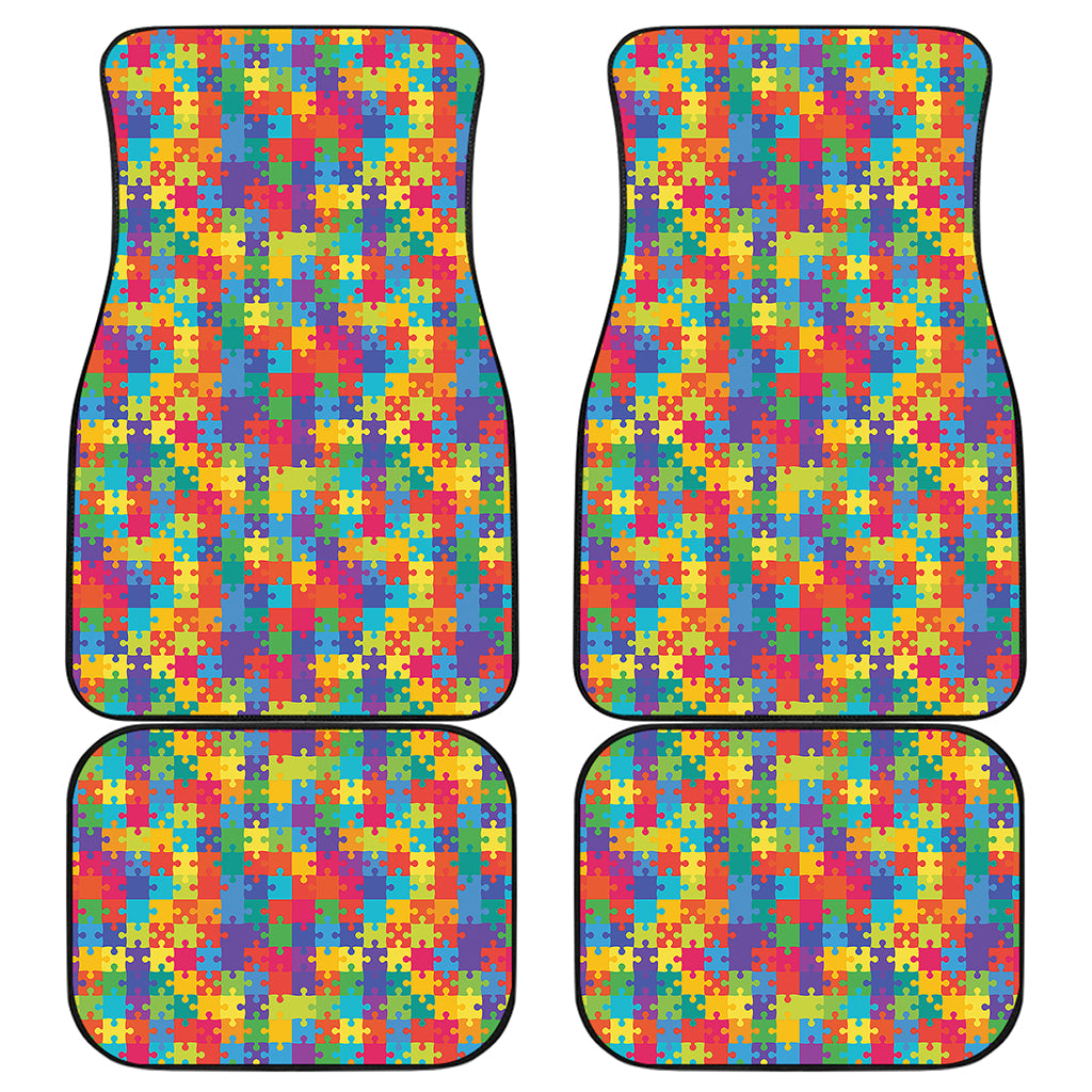 Colorful Autism Awareness Jigsaw Print Front and Back Car Floor Mats