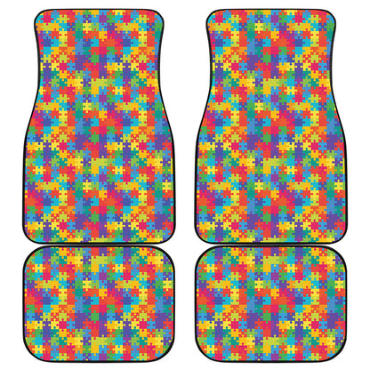 Colorful Autism Awareness Jigsaw Print Front and Back Car Floor Mats