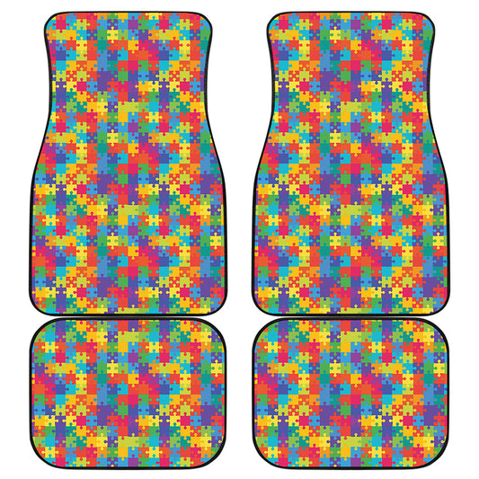 Colorful Autism Awareness Jigsaw Print Front and Back Car Floor Mats