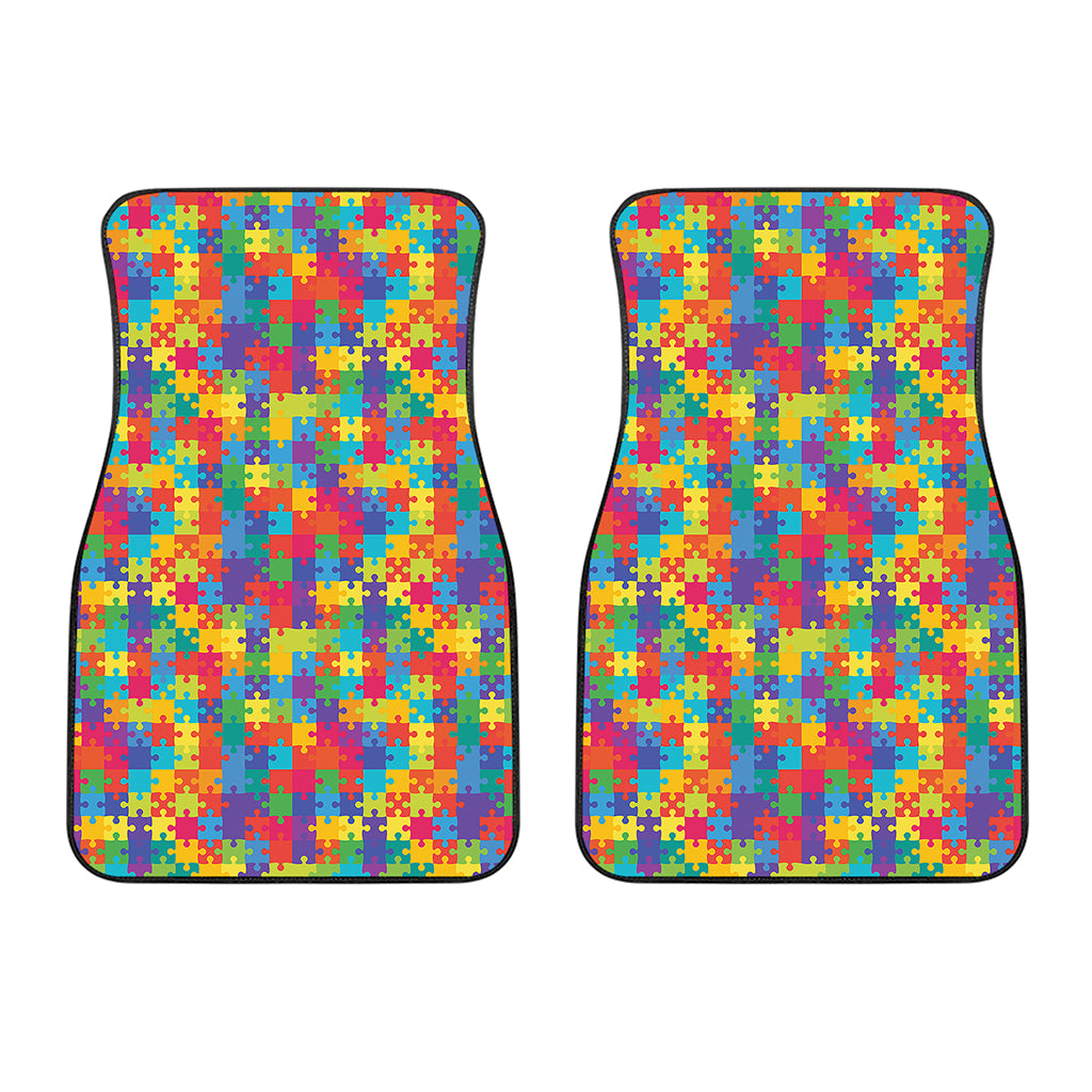 Colorful Autism Awareness Jigsaw Print Front Car Floor Mats