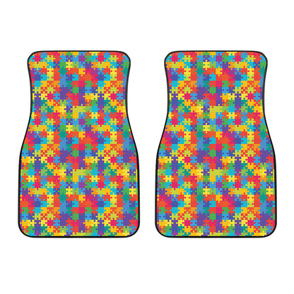 Colorful Autism Awareness Jigsaw Print Front Car Floor Mats
