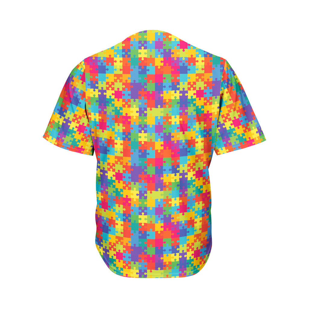 Colorful Autism Awareness Jigsaw Print Men's Baseball Jersey