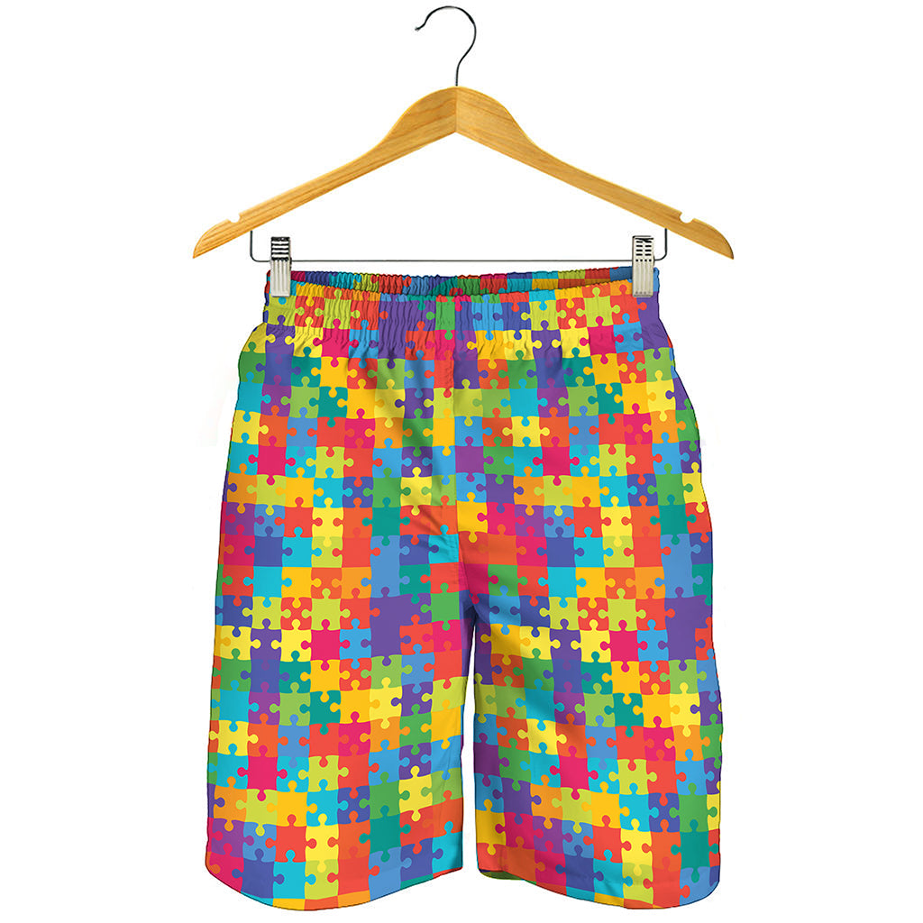 Colorful Autism Awareness Jigsaw Print Men's Shorts