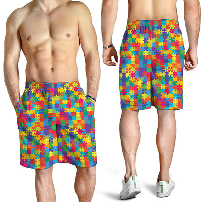 Colorful Autism Awareness Jigsaw Print Men's Shorts