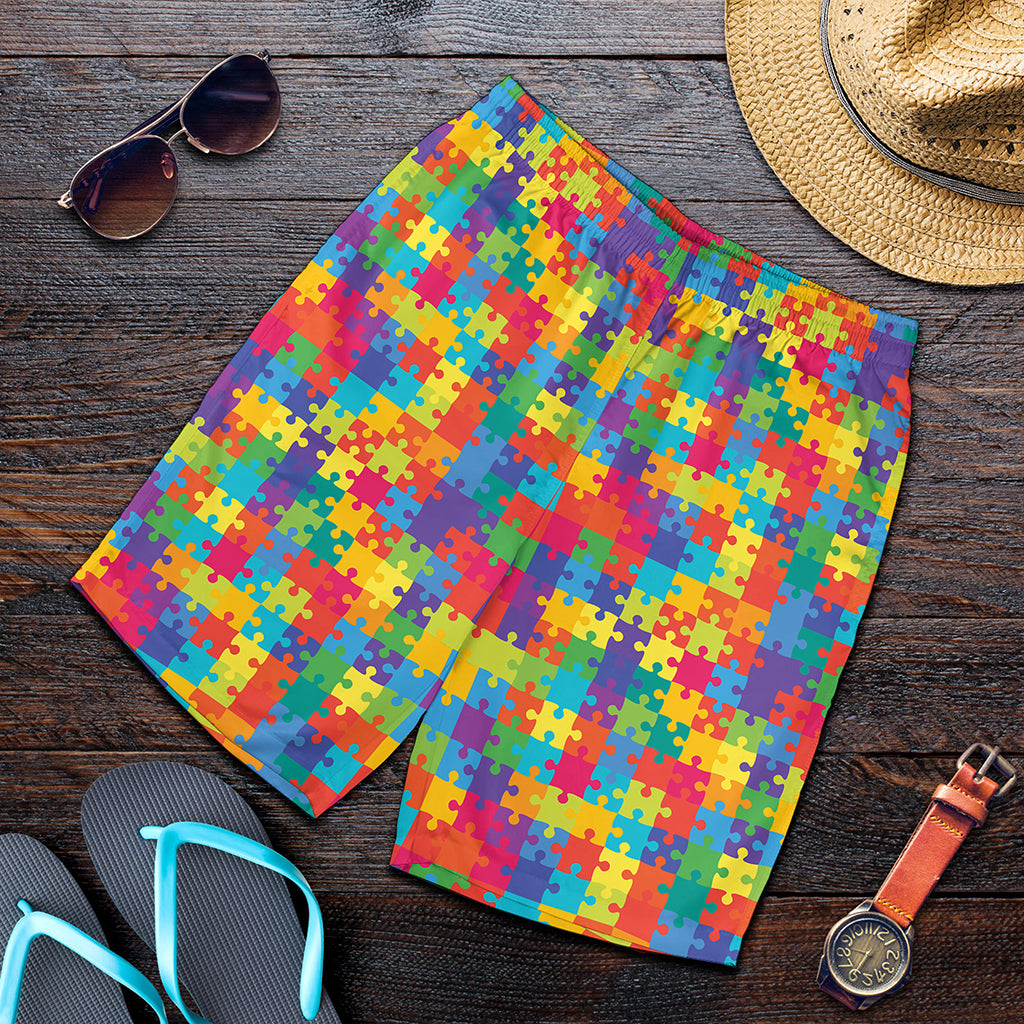Colorful Autism Awareness Jigsaw Print Men's Shorts
