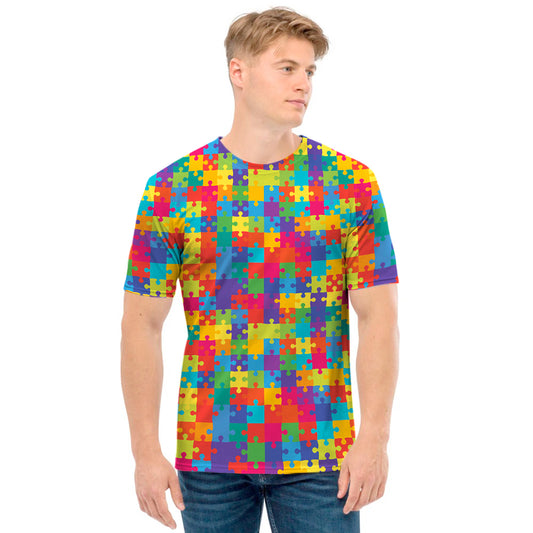 Colorful Autism Awareness Jigsaw Print Men's T-Shirt