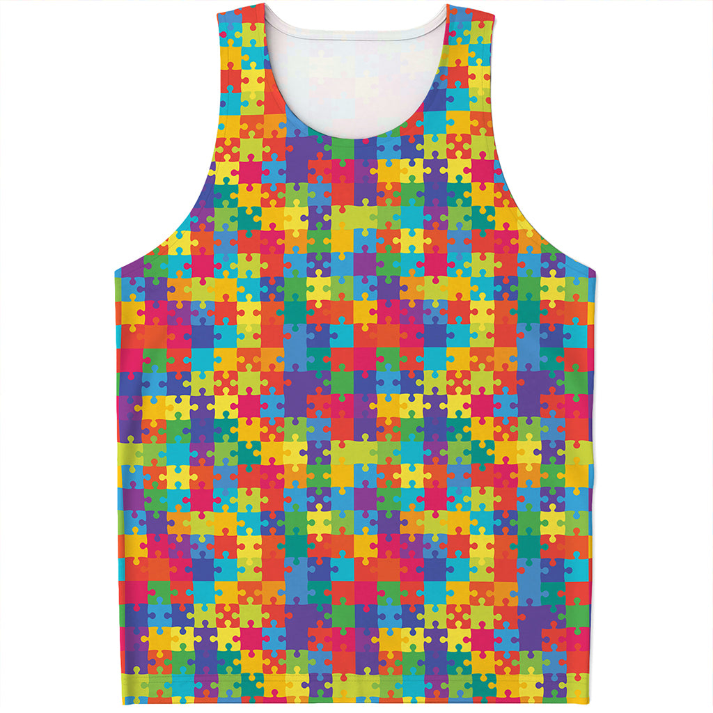 Colorful Autism Awareness Jigsaw Print Men's Tank Top