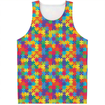 Colorful Autism Awareness Jigsaw Print Men's Tank Top