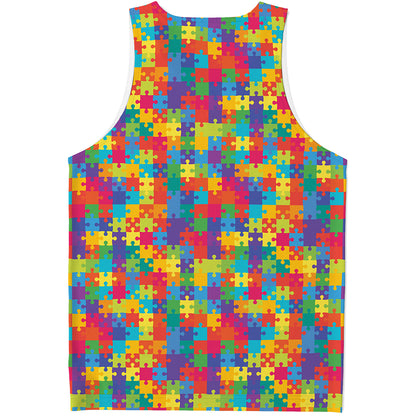 Colorful Autism Awareness Jigsaw Print Men's Tank Top