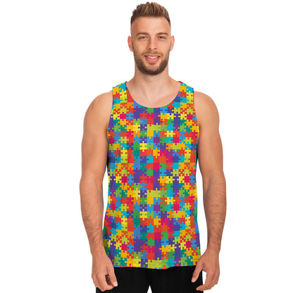 Colorful Autism Awareness Jigsaw Print Men's Tank Top