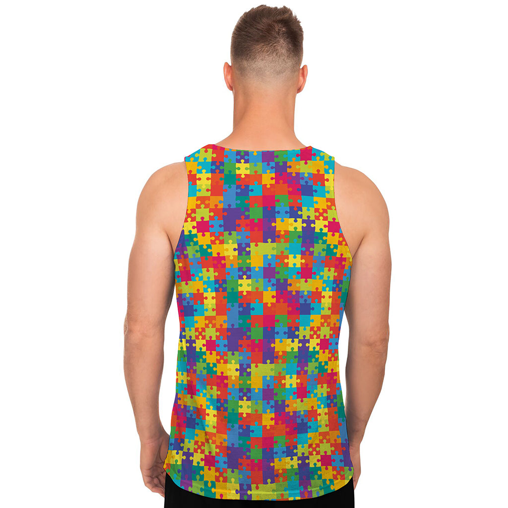 Colorful Autism Awareness Jigsaw Print Men's Tank Top