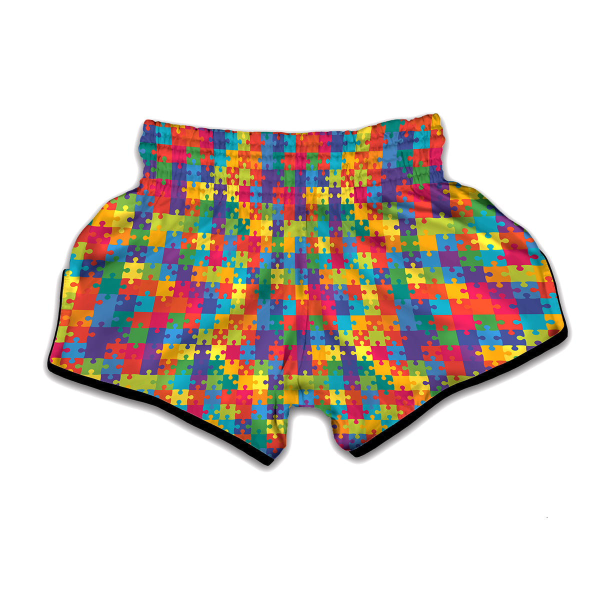 Colorful Autism Awareness Jigsaw Print Muay Thai Boxing Shorts