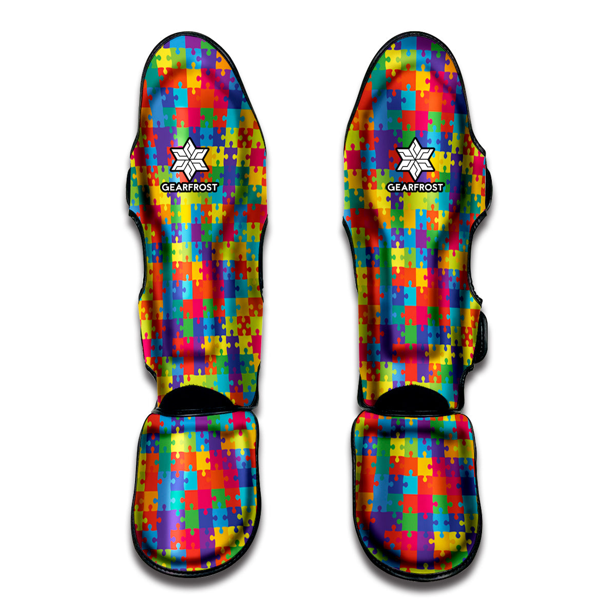 Colorful Autism Awareness Jigsaw Print Muay Thai Shin Guard