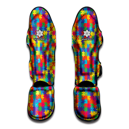 Colorful Autism Awareness Jigsaw Print Muay Thai Shin Guard