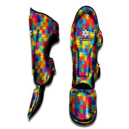 Colorful Autism Awareness Jigsaw Print Muay Thai Shin Guard