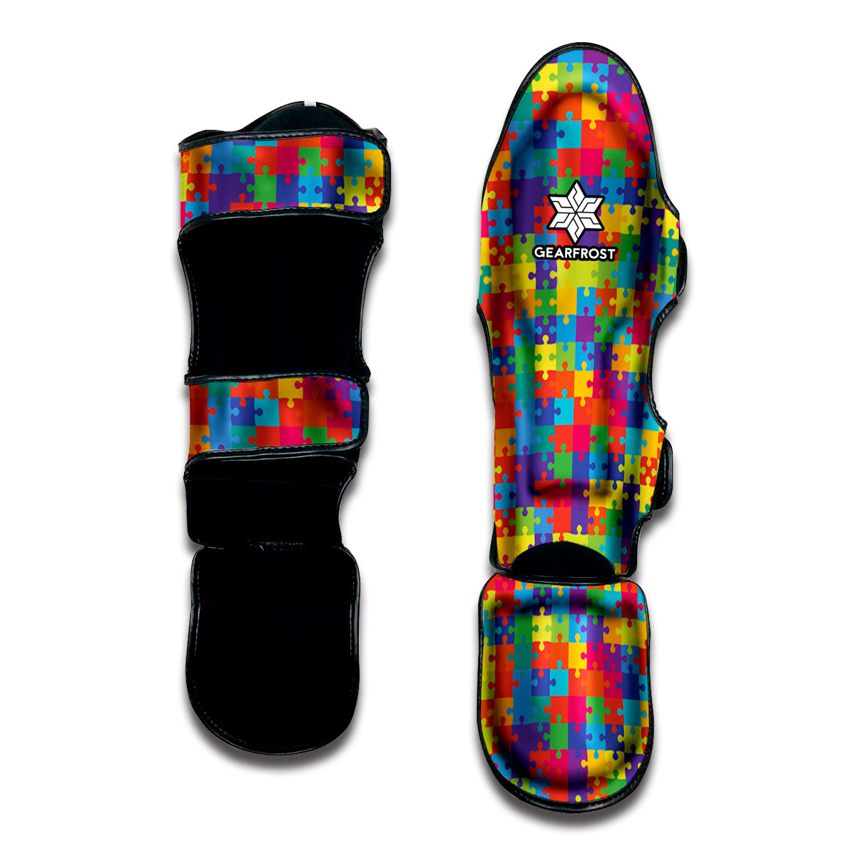 Colorful Autism Awareness Jigsaw Print Muay Thai Shin Guard